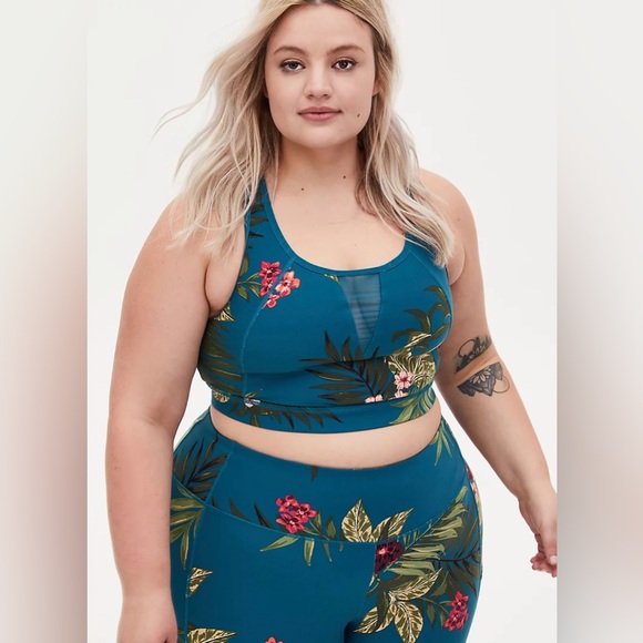 torrid Other - Torrid Teal Tropical Mesh Inset Wicking Sports Bra
